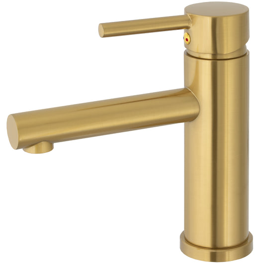 Grifo de lavabo monomando redondo caño recto dorado cepillado - Serie Palancia