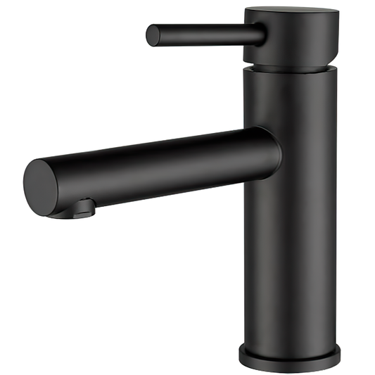 Grifo de lavabo monomando redondo caño recto negro mate - Serie Palancia