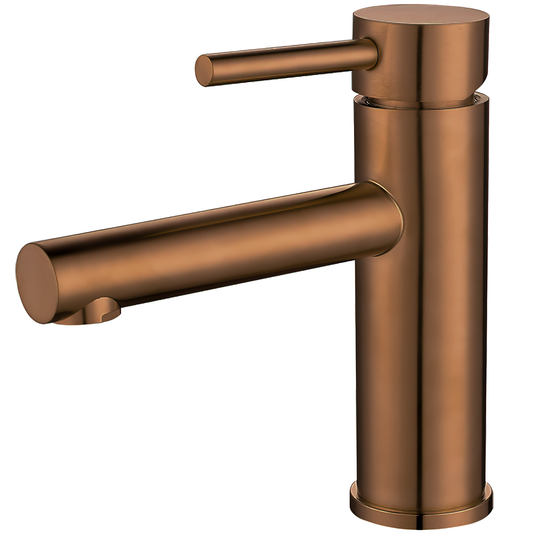 Grifo de lavabo monomando redondo caño recto oro rosa cepillado - Serie Palancia