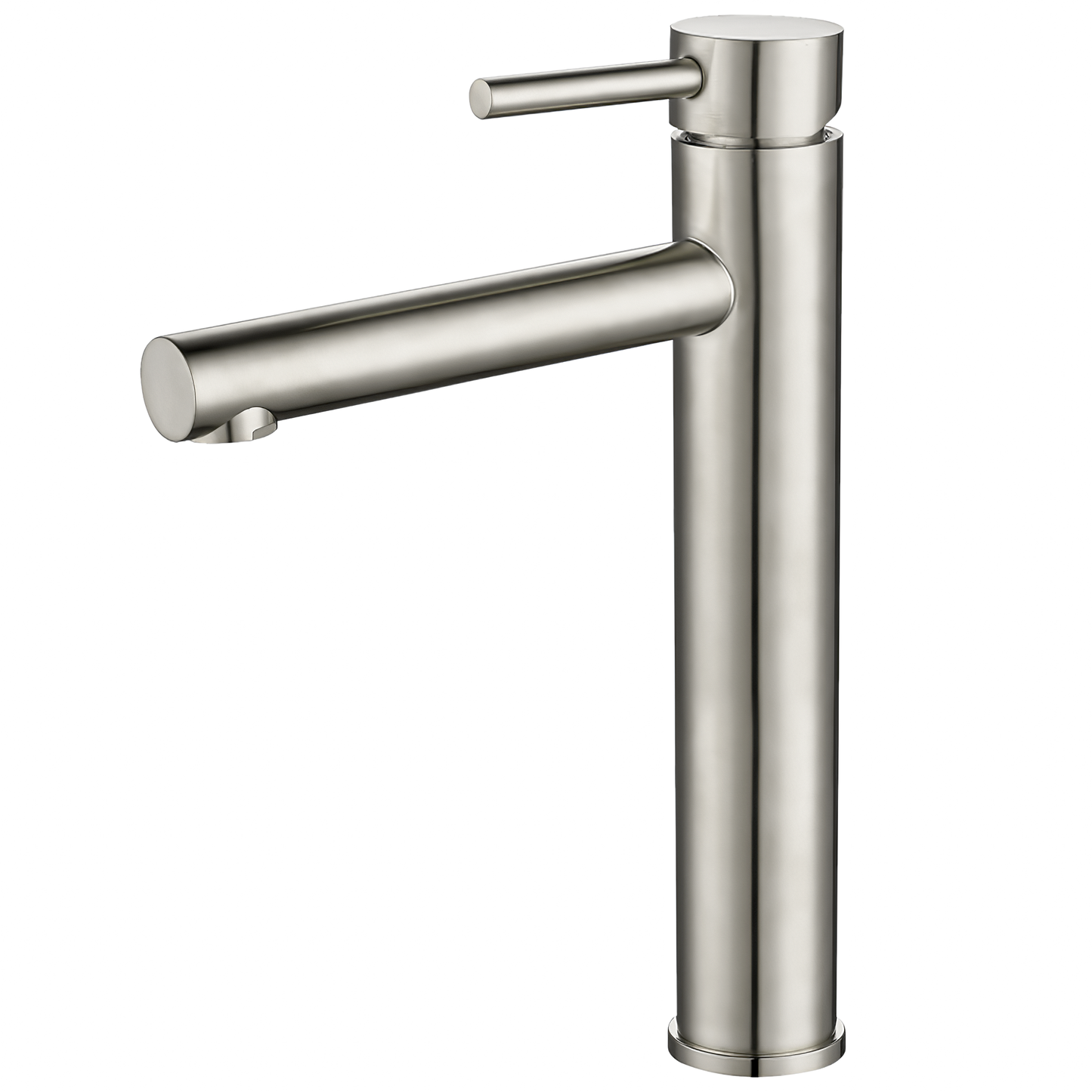 Grifo de lavabo alto para pica monomando redondo caño acero cepillado - Serie Palancia