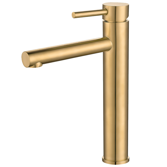 Grifo de lavabo alto para pica monomando redondo caño dorado cepillado - Serie Palancia