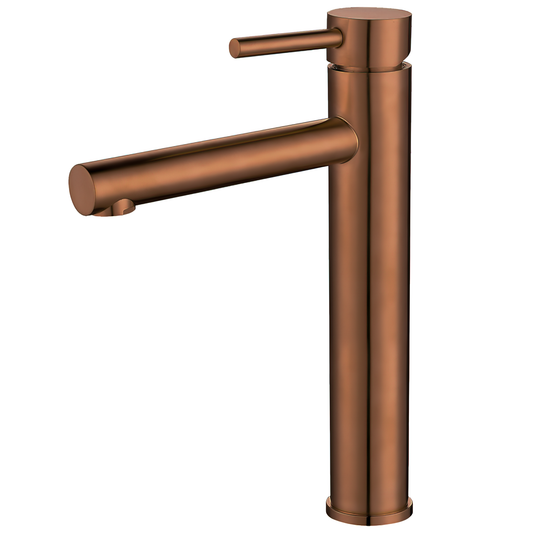Grifo de lavabo alto para pica monomando redondo caño oro rosa cepillado - Serie Palancia