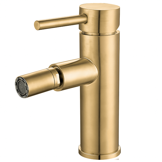 Grifo de bidet monomando redondo caño recto dorado cepillado - Serie Palancia