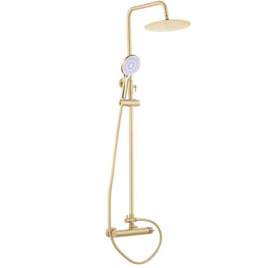 Barra de ducha monomando redonda ajustable hasta 120CM dorado cepillado - Serie Palancia - 30cm