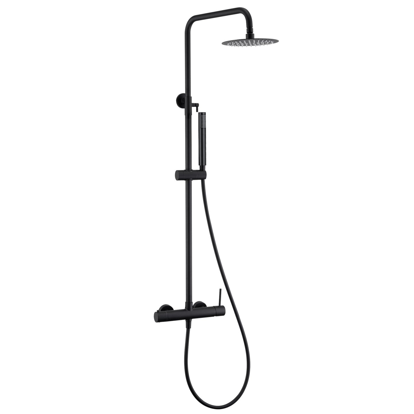 Barra de ducha monomando redonda ajustable hasta 120CM negro mate - Serie Palancia - 25cm