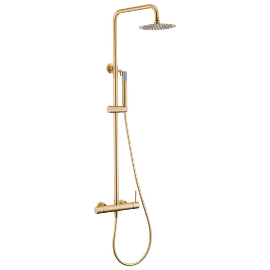 Barra de ducha monomando redonda ajustable hasta 120CM oro mate con protección PVD - Serie Palancia - 20cm