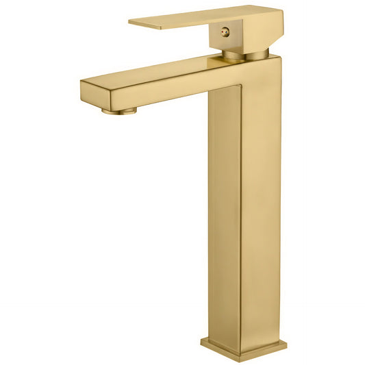 Grifo lavabo alto para pica monomando cuadrado dorado cepillado - Serie Segura