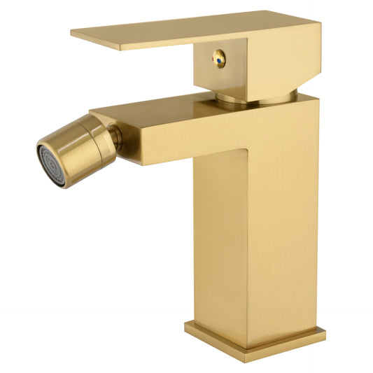 Grifo bidet monomando cuadrado dorado cepillado - Serie Segura