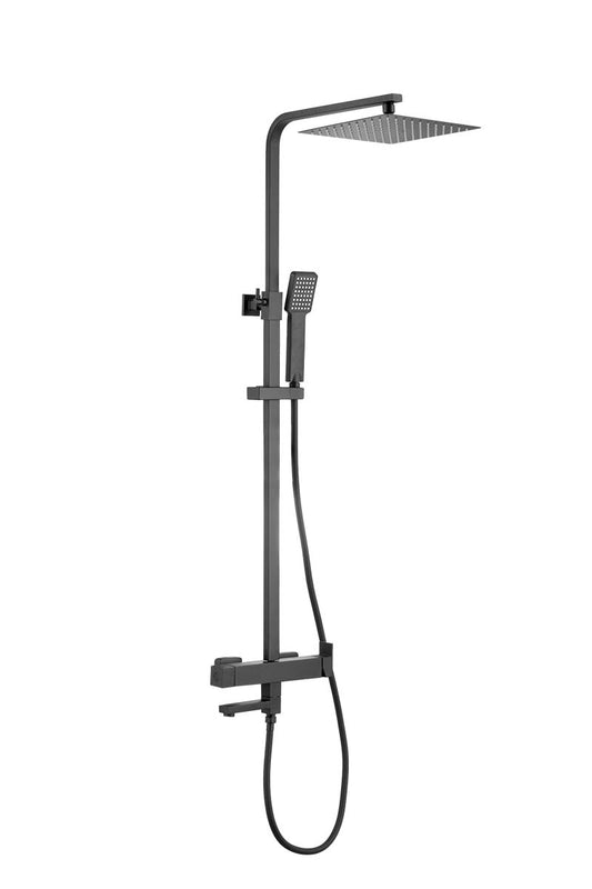 Barra de ducha/bañera monomando cuadrada ajustable hasta 145CM negro mate - Serie Segura - 40cm