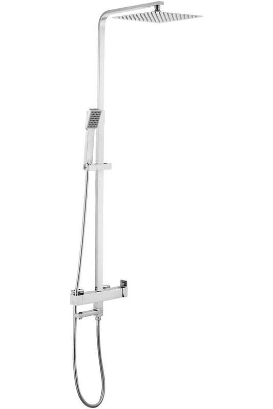 Barra de ducha/bañera monomando cuadrada ajustable hasta 145CM cromada - Serie Segura - 25cm