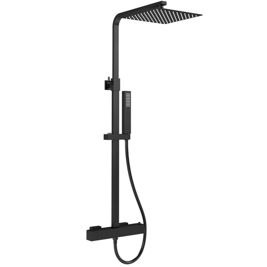 Barra de ducha termostática cuadrada ajustable hasta 120CM negro mate - Serie Segura - 20cm