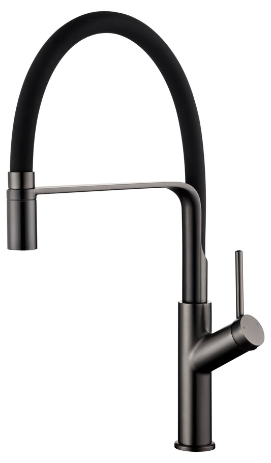Grifo cocina alto con caño flexible y giratorio monomando gun metal - Serie Saja