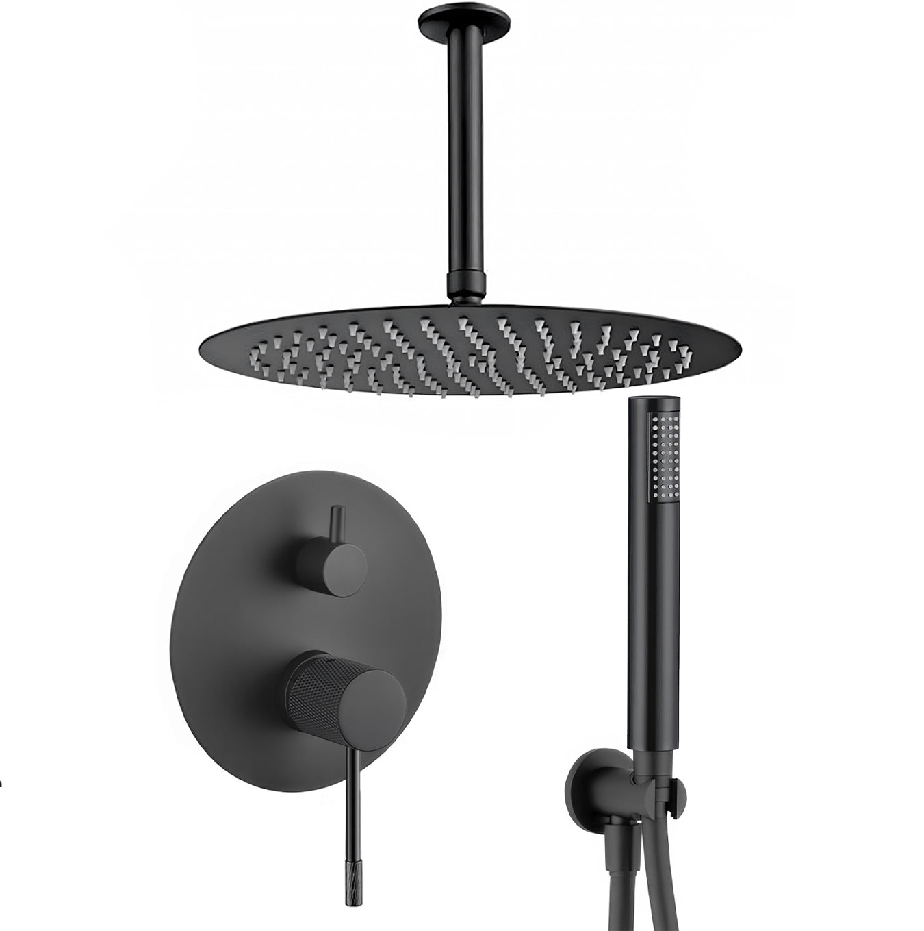 Ducha empotrada monomando techo redonda acabado maneta luxury negro mate - Serie Torina - 20cm