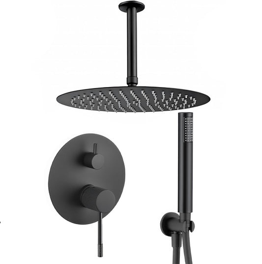 Ducha empotrada monomando techo redonda acabado maneta luxury negro mate - Serie Torina - 20cm