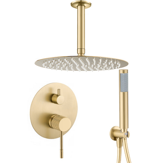 Ducha empotrada monomando techo redonda acabado maneta luxury oro mate con protección PVD - Serie Torina - 30cm