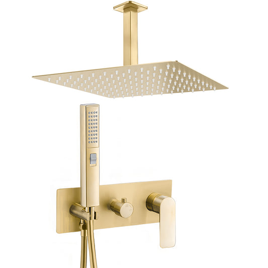 Ducha empotrada monomando cuadrada a techo oro mate con protección PVD - Serie Miño - 30cm