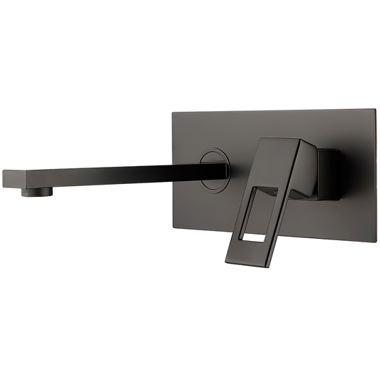 Grifo de lavabo empotrado cuadrado monomando con caño de 21CM negro mate - Serie Tormes