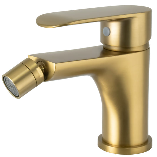 Grifo de bidé monomando redondo oro mate con protección PVD - Serie Turia