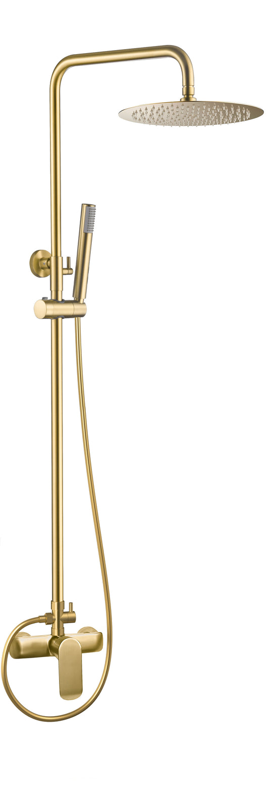 Barra de ducha monomando redonda ajustable hasta 120CM oro mate con protección PVD - Serie Turia - 25cm