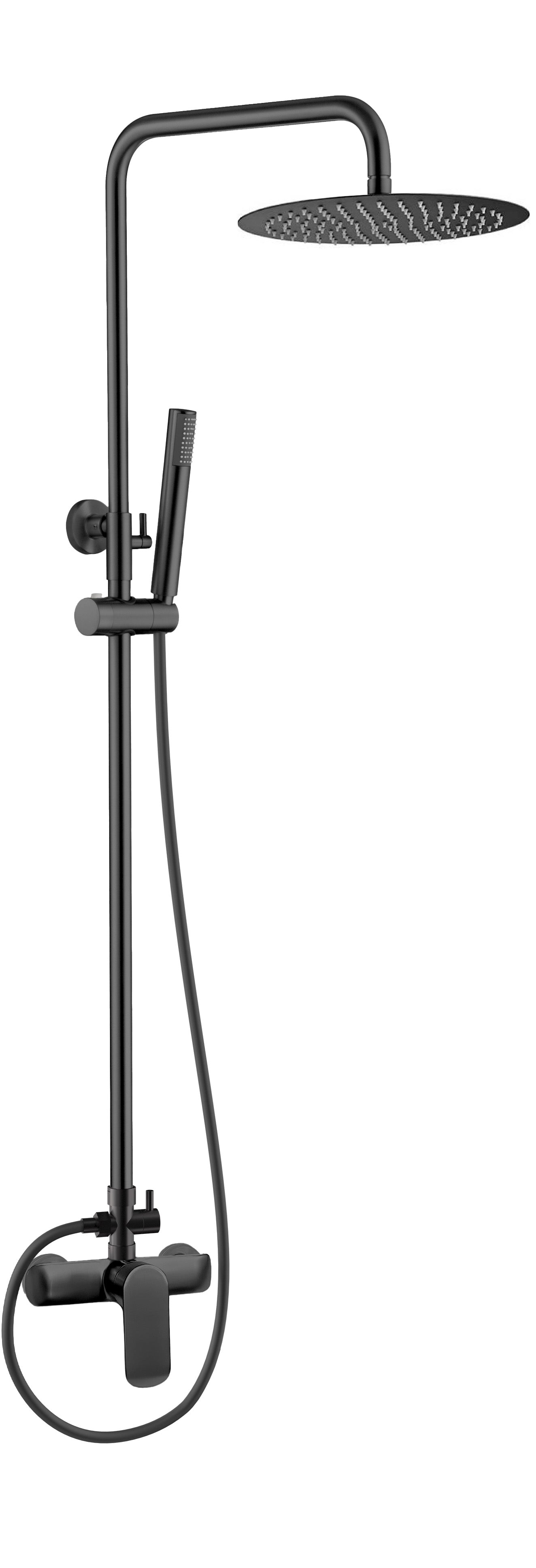 Barra de ducha monomando redonda ajustable hasta 120CM negro mate - Serie Turia - 20cm