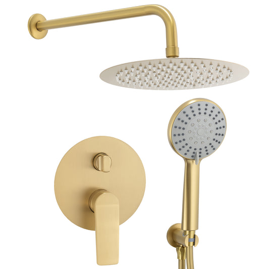 Ducha empotrada redonda a pared en oro mate con protección PVD - Serie Vaca - 30cm
