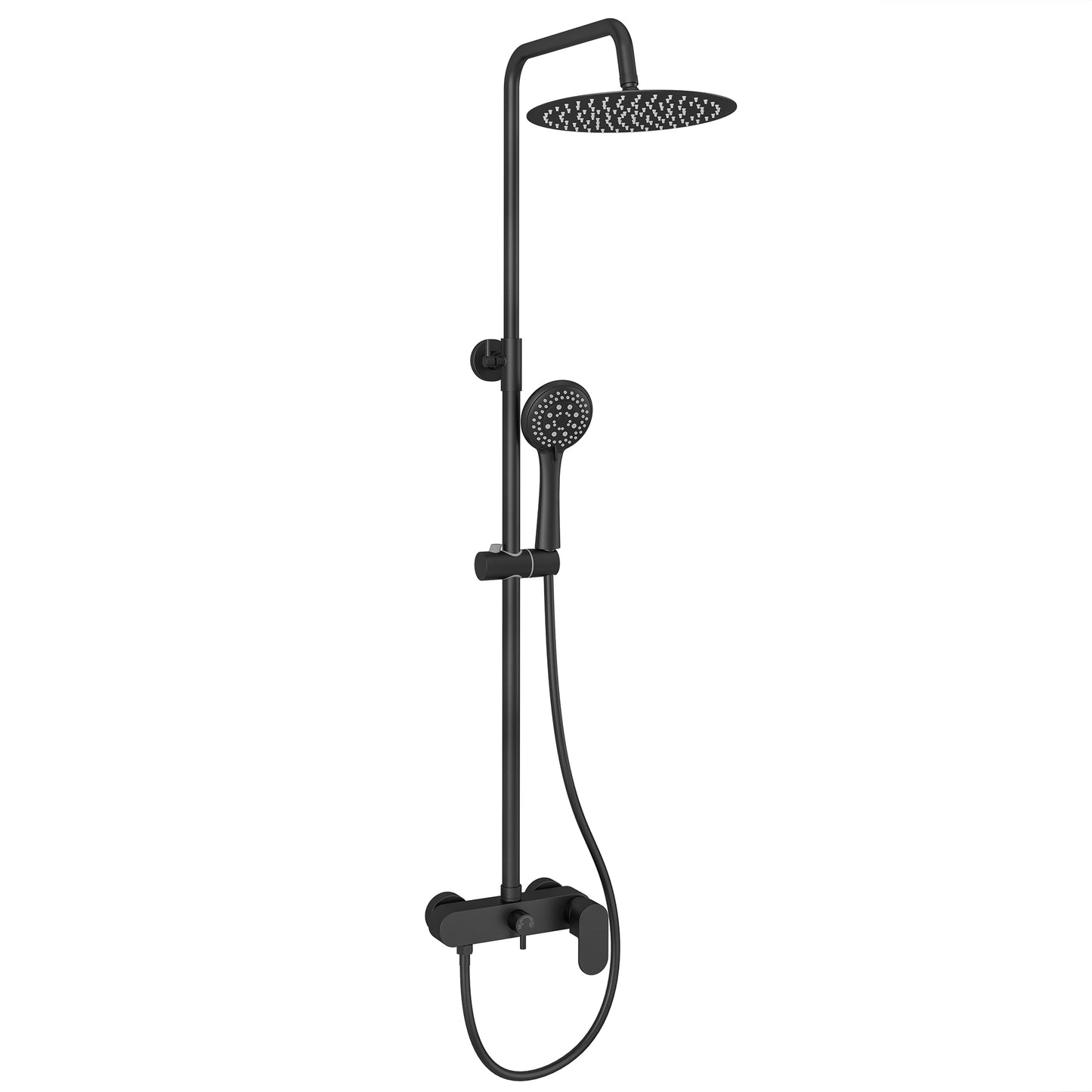 Barra de ducha monomando redonda ajustable hasta 150CM negro mate - Serie Viar - 20cm