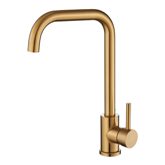 Grifo de cocina caño en C monomando giratorio dorado cepillado - Serie Zancara