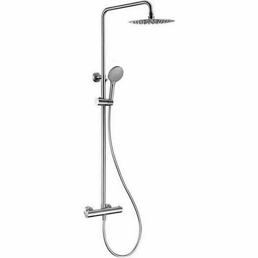Barra de ducha termostática redonda ajustable hasta 120CM acero cepillado - Serie Ebro - 20cm