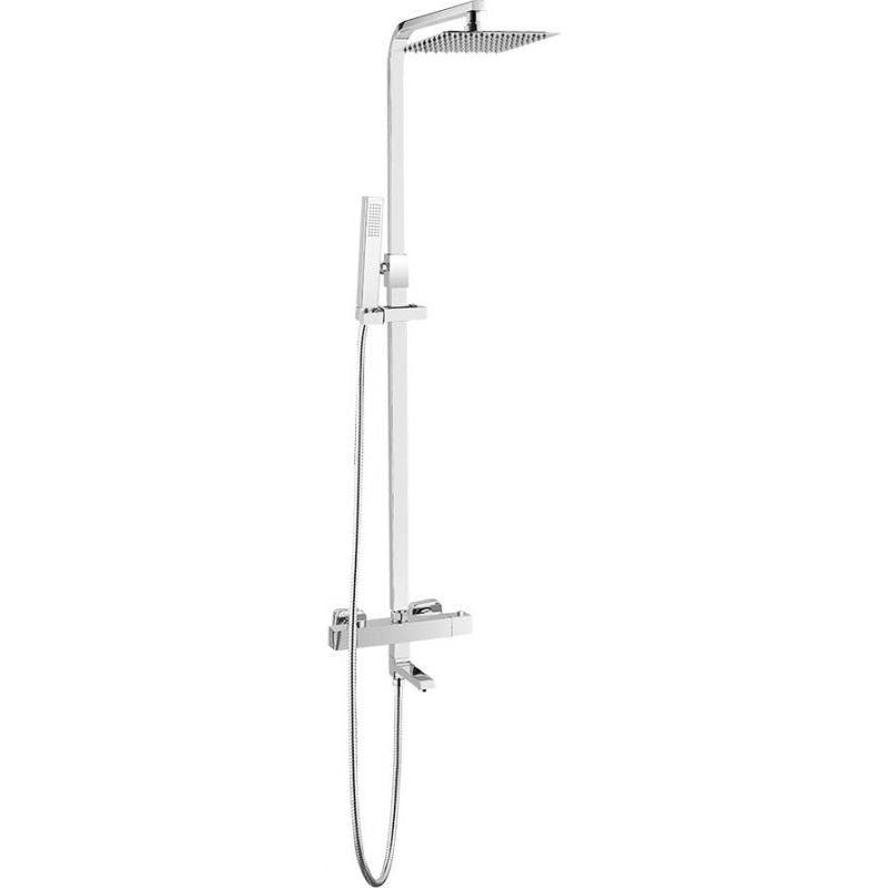 Barra de ducha/bañera termostática ajustable hasta 145CM cuadrada cromado - Serie Segura - 20cm