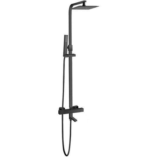 Barra de ducha/bañera termostática cuadrada ajustable hasta 145CM negro mate - Serie Segura - 20cm