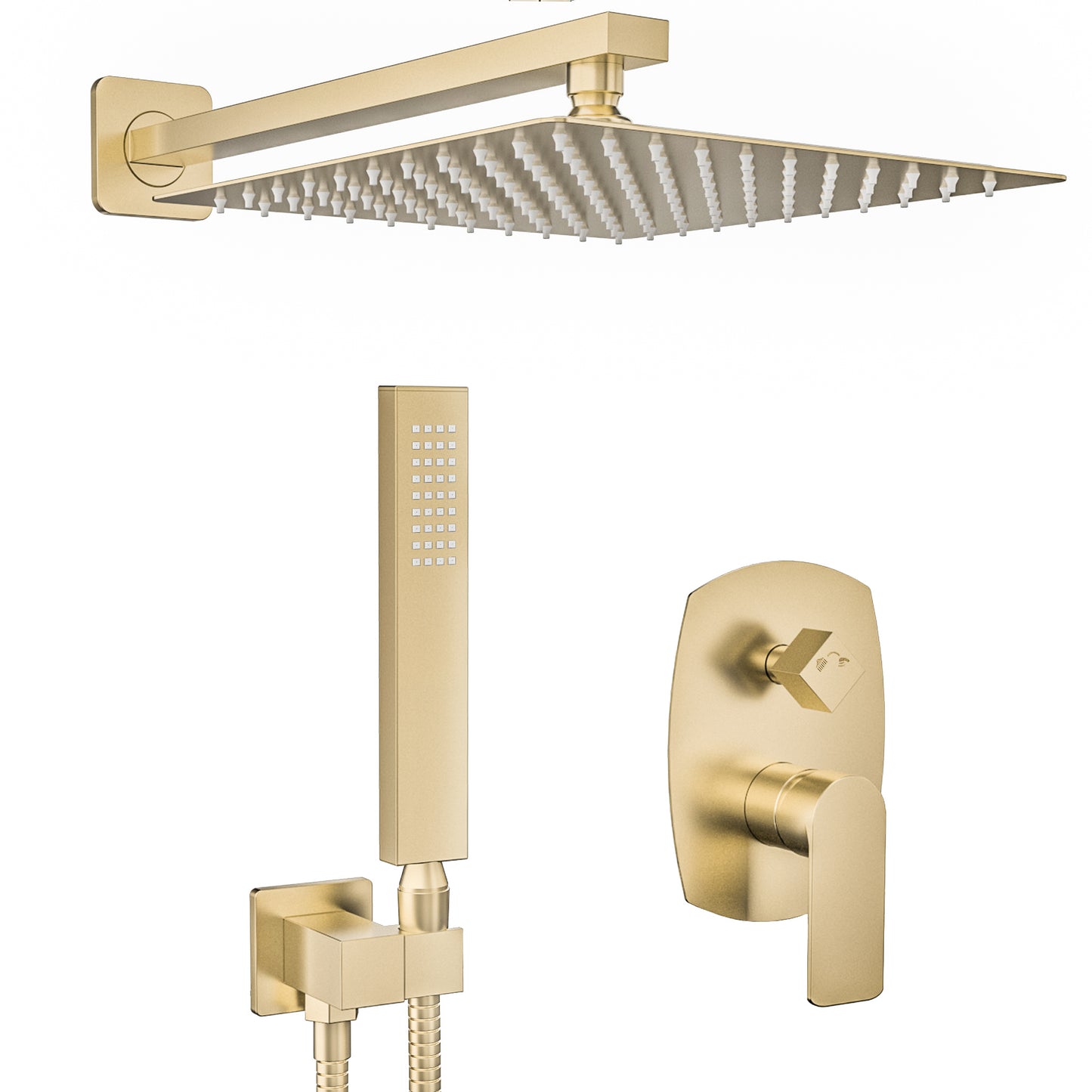 Ducha empotrada monomando ovalada/cuadrada a pared oro mate con protección PVD - serie Esla - 25cm