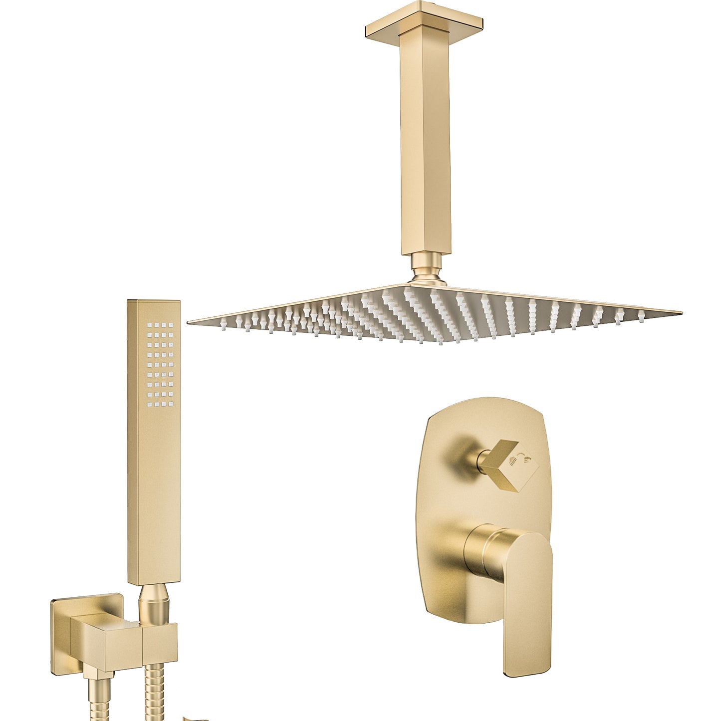 Ducha empotrada monomando ovalada/cuadrada a techo oro mate con protección PVD - Serie Esla - 30cm