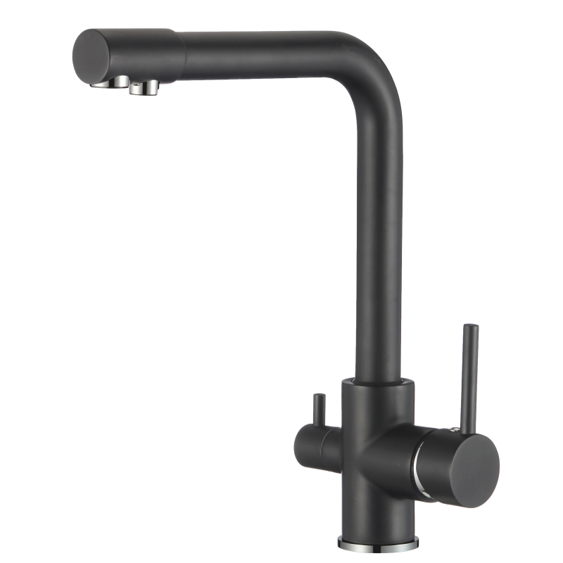 Grifo de cocina  ósmosis 3 vías redondo negro mate - Serie Nilo