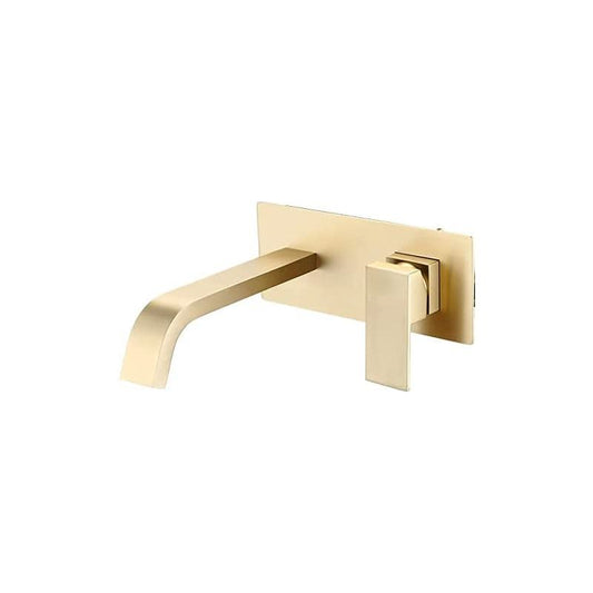 Grifo de lavabo empotrado cuadrado caño curvo dorado cepillado - Serie Niagara