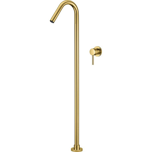 Grifo de bañera exenta empotrado redondo monomando dorado cepillado - Serie Jucar