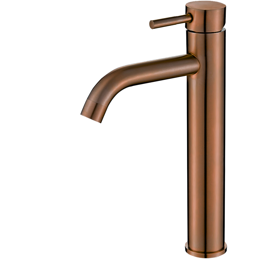 Grifo de lavabo alto para pica monomando redondo oro rosa cepillado - Serie Jabalon