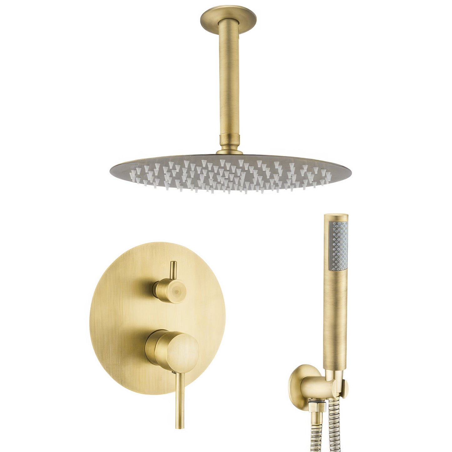 Ducha empotrada monomando techo redonda dorado envejecido - Serie Jucar - 25cm