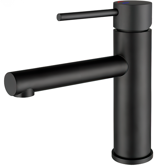 Grifo de lavabo negro mate con apertura en agua fría monomando caño recto - Serie Nansa