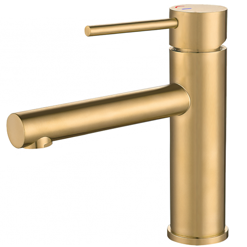 Grifo de lavabo con apertura en agua fría monomando caño recto oro mate con protección PVD - Serie Nansa