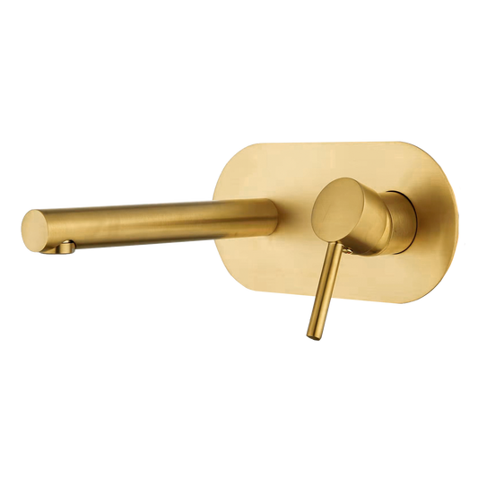 Grifo de lavabo empotrado redondo monomando dorado cepillado con caño de 21 - Serie Duero