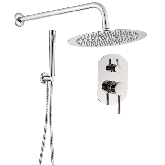 Ducha empotrada monomando pared ovalada redonda cromado - Serie Duero - 20cm