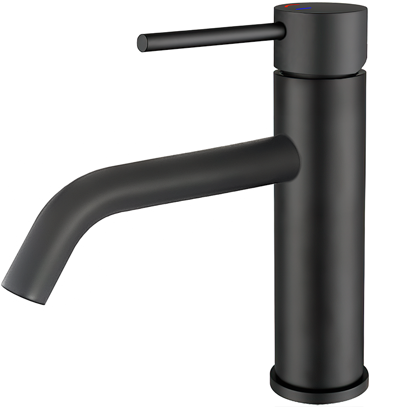Grifo de lavabo negro mate con apertura en agua fría monomando redondo - Serie Ason