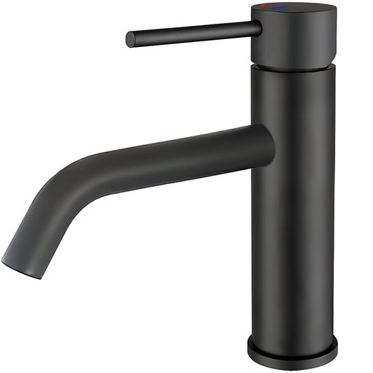 Grifo de lavabo negro mate con apertura en agua fría monomando redondo - Serie Ason