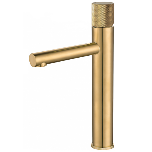 Grifo de lavabo alto para pica monomando caño recto maneta luxury oro mate con protección PVD - Serie Bidasoa