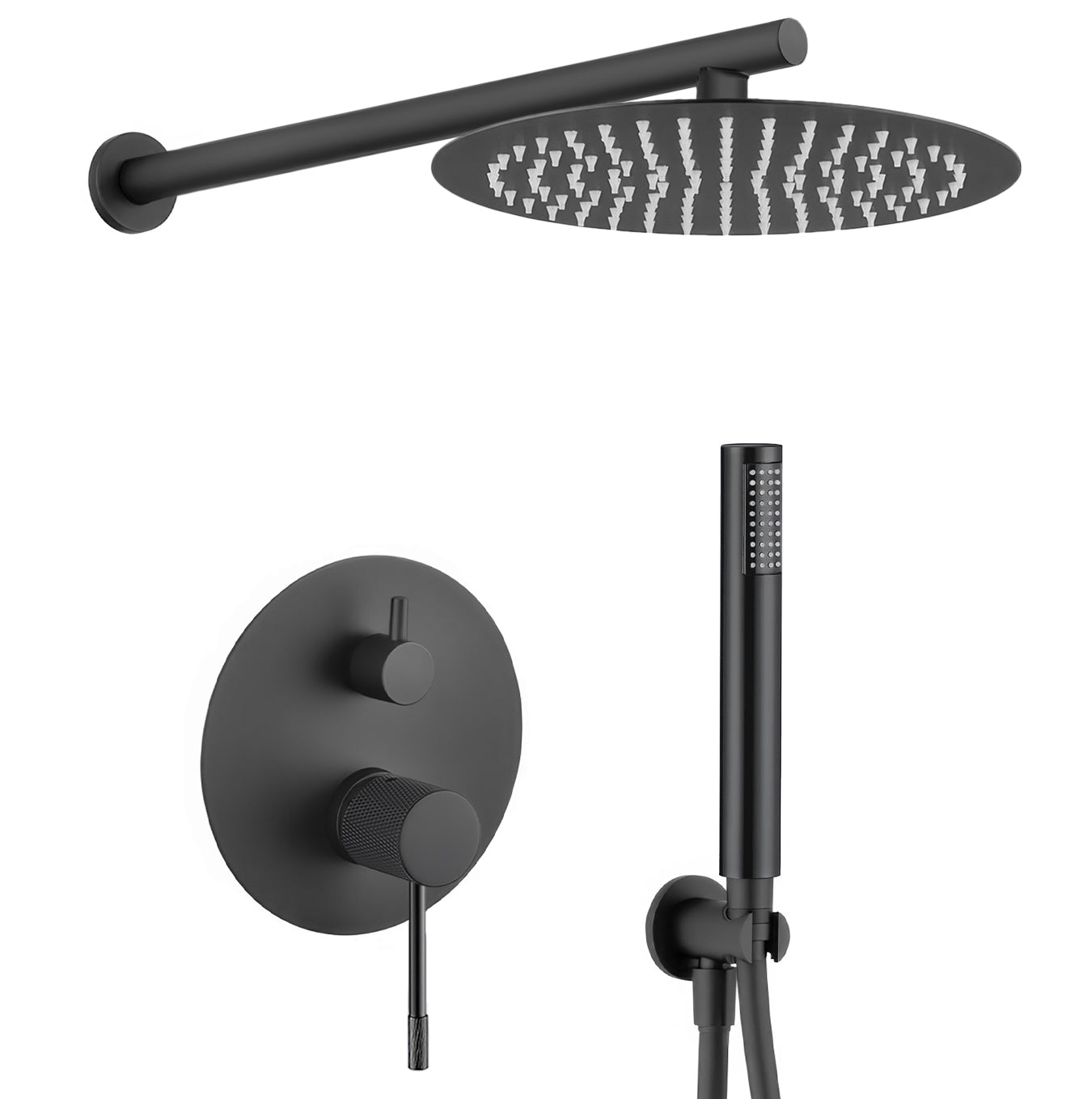 Ducha empotrada monomando pared redonda acabado maneta luxury negro mate - Serie Torina - 30cm