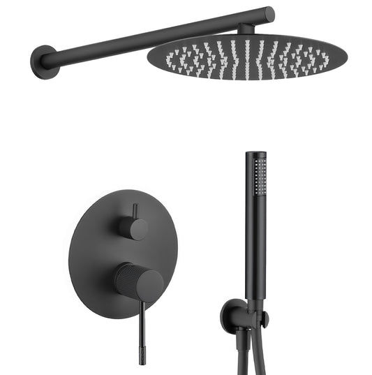 Ducha empotrada monomando pared redonda acabado maneta luxury negro mate - Serie Torina - 25cm