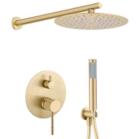 Ducha empotrada monomando redonda acabado maneta luxury oro mate con protección PVD  a pared - Serie Torina - 20cm