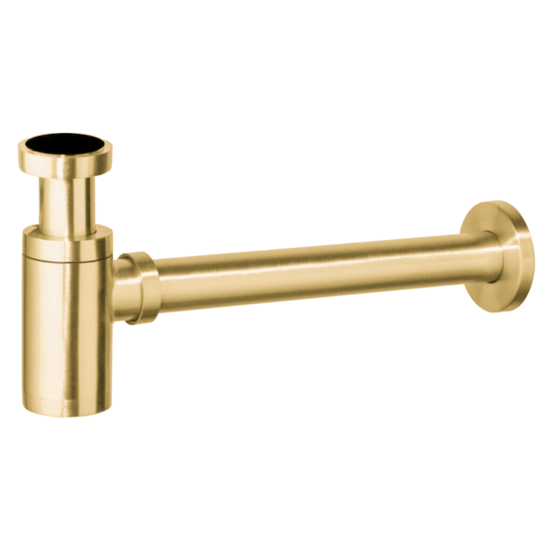 Sifón de lavabo visto redondo dorado cepillado