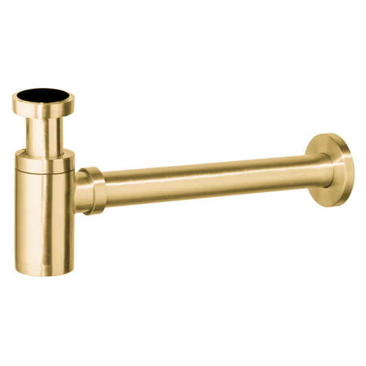 Sifón de lavabo visto redondo dorado cepillado